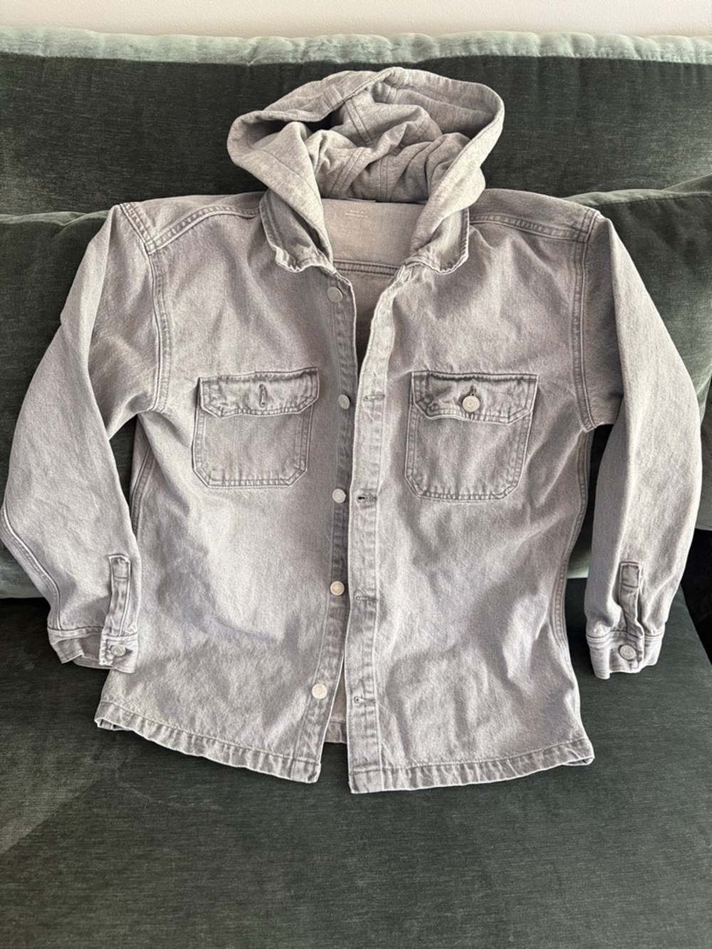 GAP Kids Light Gray Hooded Denim Jacket - XXL